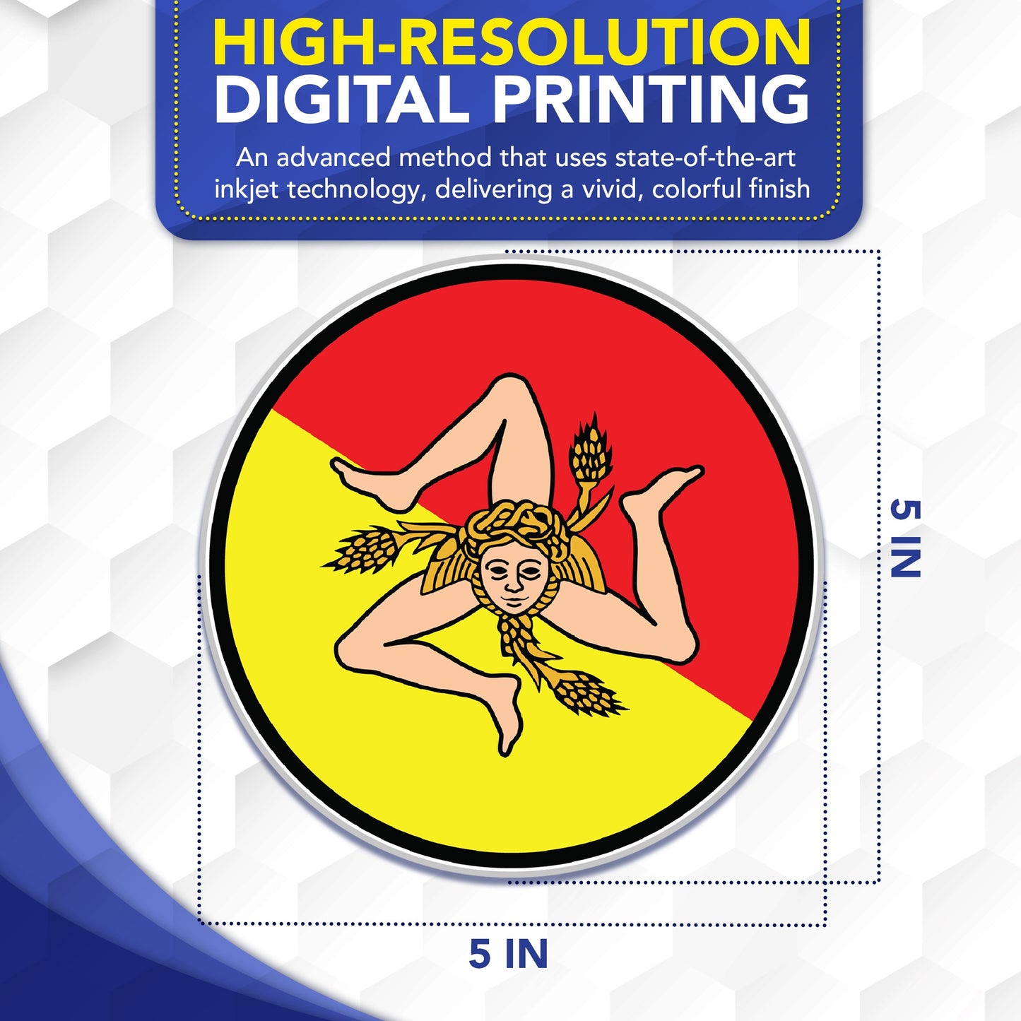 Magnet Me Up Sicily Magnet Decal - Italian Car Magnet Souvenir Gift, 5" Round Trinacria Symbol with Red and Yellow Sicily Italy Flag Design, Durable UV Printed Vinyl, Weatherproof, Made in USA