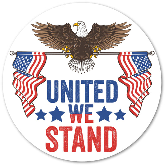 Magnet Me Up United We Stand Magnet - 5" Round Bald Eagle and American Flag Design, Durable, Weatherproof Vinyl for Car, Truck, Fridge - Patriotic Magnetic Decal, USA Freedom Gift, Crafted in USA