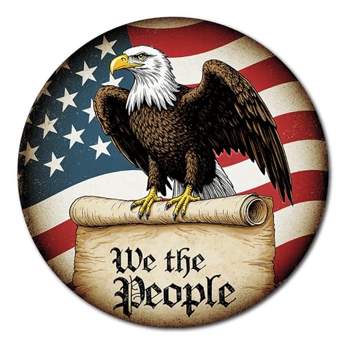 Magnet Me Up We The People Magnet - 5" Round Bald Eagle & American Flag, Durable Weatherproof Magnetic Decal for Trucks, Outdoor Displays and Everyday Patriotism, Proudly Crafted in USA