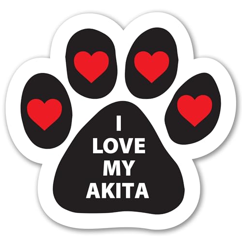 Magnet Me Up I Love My Akita Magnetic Decal - 5" Pawprint Shaped Magnet, Durable, Weatherproof, UV Printed Vinyl for Car, Fridge, Locker, Akita Dog Lover Gift, Japanese Breed Decor, Made in USA