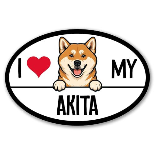 Magnet Me Up I Love My Akita Magnetic Decal - 4x6 Oval Shaped Magnet, Durable, Weatherproof, UV Printed Vinyl for Car, Fridge, Locker, Akita Dog Lover Gift, Japanese Breed Decor, Made in USA