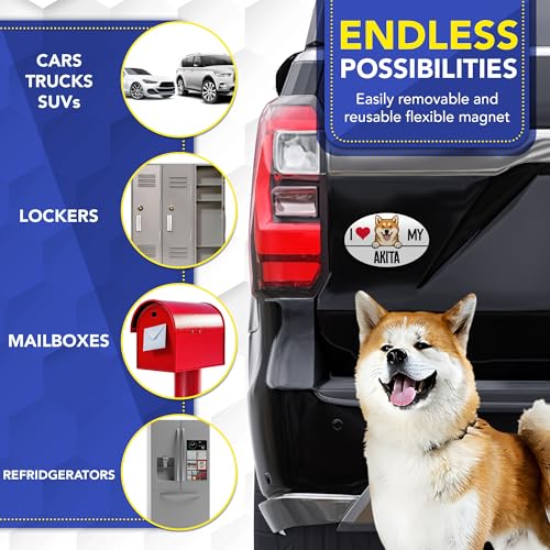 Magnet Me Up I Love My Akita Magnetic Decal - 4x6 Oval Shaped Magnet, Durable, Weatherproof, UV Printed Vinyl for Car, Fridge, Locker, Akita Dog Lover Gift, Japanese Breed Decor, Made in USA