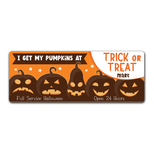 Magnet Me Up I Get My Pumpkins at Trick or Treat Mart, Party Favors Magnetic Decal, 3x8 Inches, Halloween Car Magnet Gifts, Full-Color UV Printed Vinyl, Weatherproof, Made in The USA