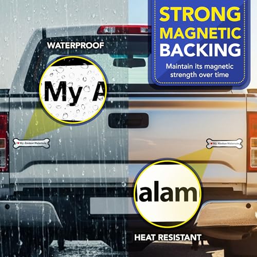 Magnet Me Up I Love My Alaskan Malamute Car Magnet, Bone Shaped, 2x7 Inches, Black and White with Red Heart, UV Printed Dog Breed Magnetic Decal, Fridge, Lockers, Dog Lover Gift, Made in USA