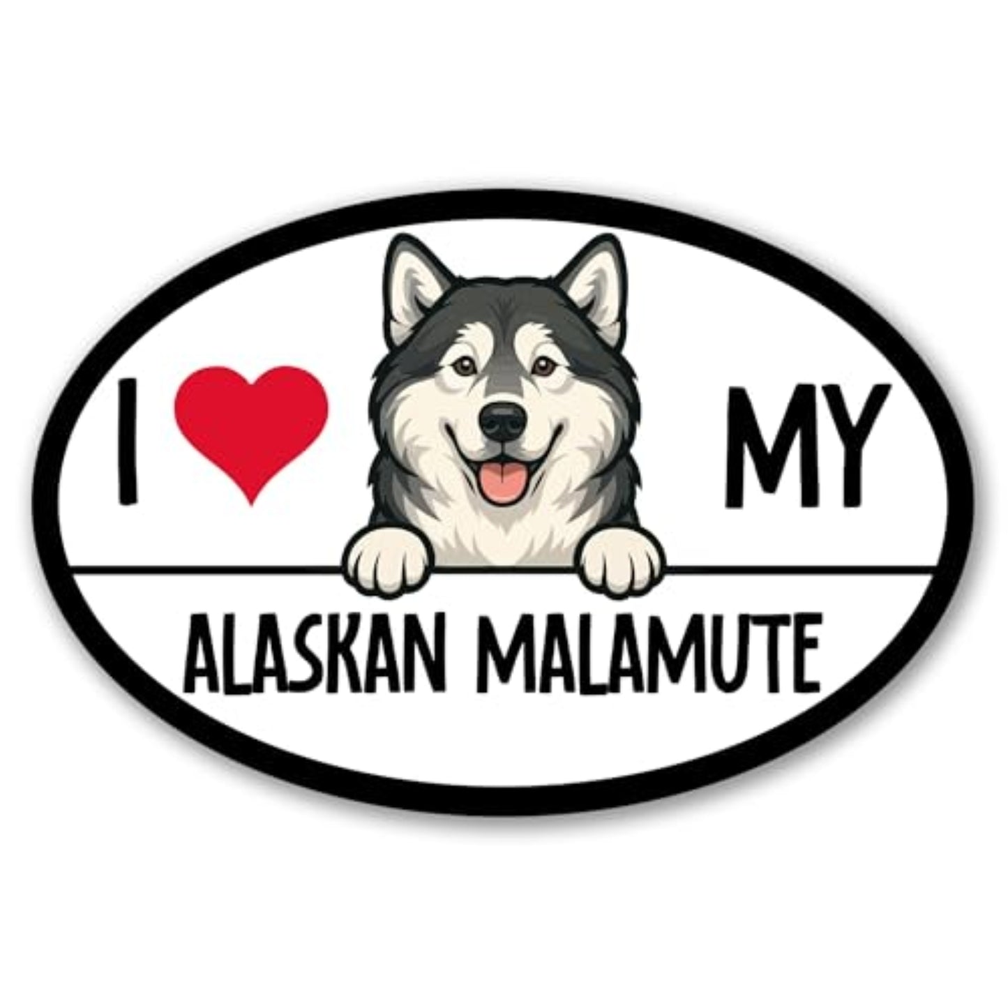Magnet Me Up  I Love My Alaskan Malamute Car Magnet, 4x6 Oval, Black and White with Red Heart, UV Printed Dog Breed Magnetic Decal, Fridge, Lockers, Dog Lover Gift, Made in USA