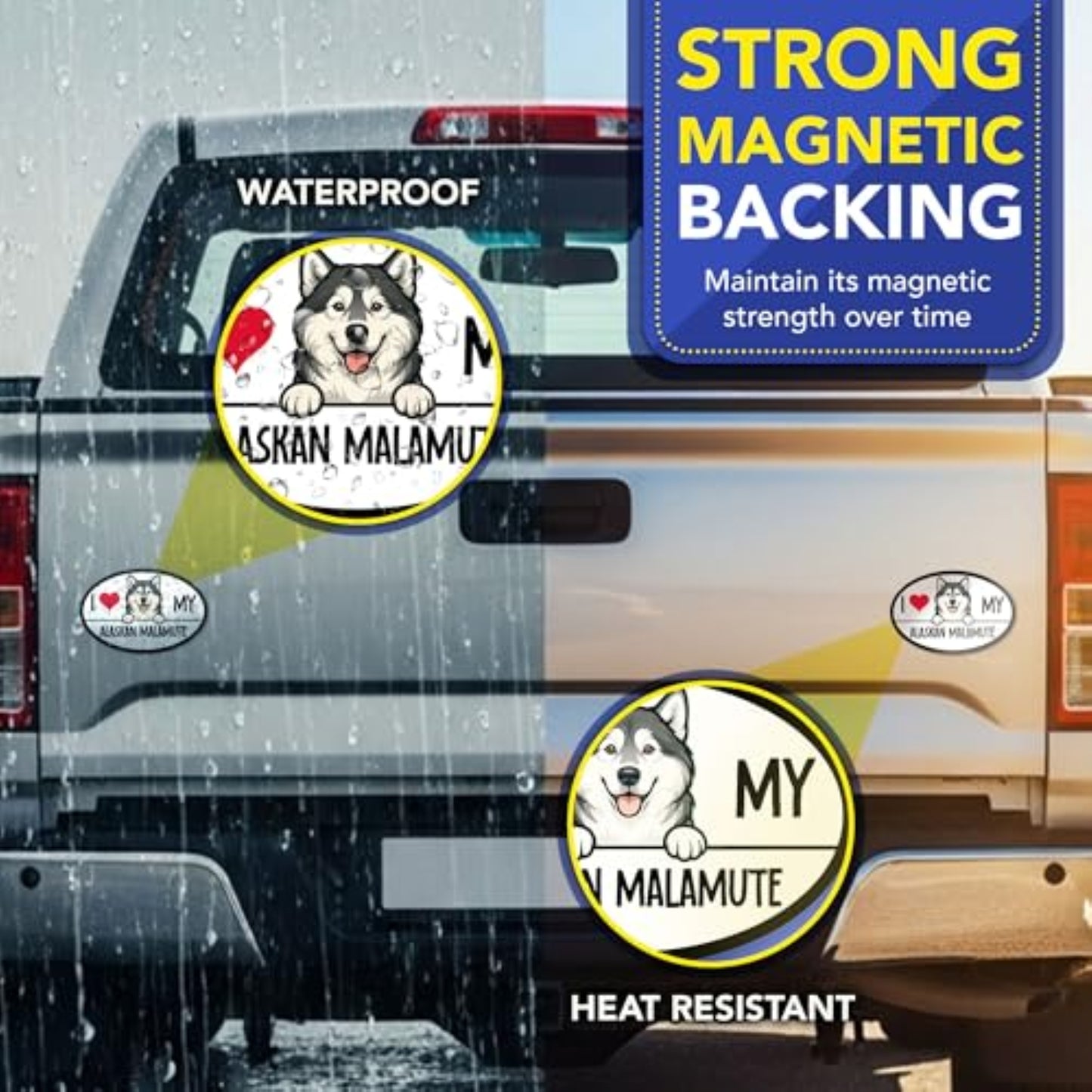 Magnet Me Up  I Love My Alaskan Malamute Car Magnet, 4x6 Oval, Black and White with Red Heart, UV Printed Dog Breed Magnetic Decal, Fridge, Lockers, Dog Lover Gift, Made in USA