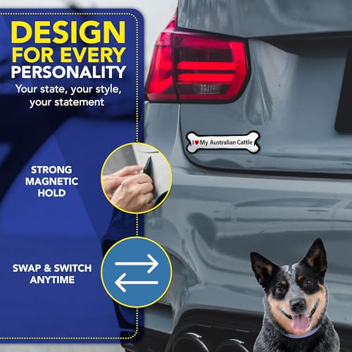 Magnet Me Up I Love My Australian Terrier Magnetic Decal - 2x7 Inches Bone Shaped Magnet for Cars, Trucks & SUV, Ideal Gift for Dog Lovers - UV Printed Vinyl, Weatherproof & Durable, Made in USA