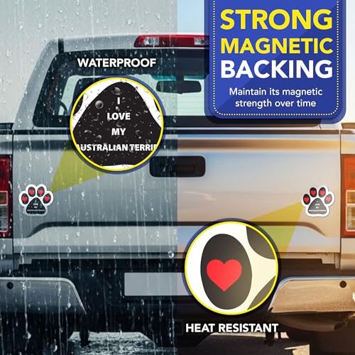 Magnet Me Up I Love My Australian Terrier Magnetic Decal - 5 Inch Pawprint Shaped Magnet for Cars, Trucks & SUV, Ideal Gift for Dog Lovers - UV Printed Vinyl, Weatherproof & Durable, Made in USA