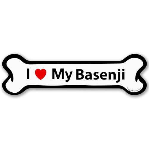 Magnet Me Up I Love My Basenji Bone-Shaped Magnetic Decal for Cars, Trucks & SUV - 2x7 Inches, UV Printed Dog Lover Gift, Weatherproof - Made in The USA