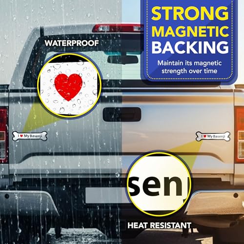Magnet Me Up I Love My Basenji Bone-Shaped Magnetic Decal for Cars, Trucks & SUV - 2x7 Inches, UV Printed Dog Lover Gift, Weatherproof - Made in The USA