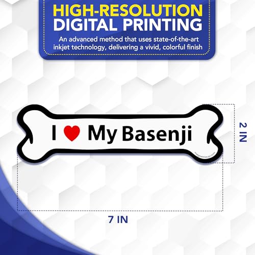 Magnet Me Up I Love My Basenji Bone-Shaped Magnetic Decal for Cars, Trucks & SUV - 2x7 Inches, UV Printed Dog Lover Gift, Weatherproof - Made in The USA