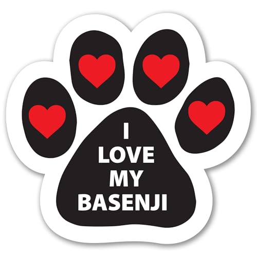 Magnet Me Up I Love My Basenji Pawprint Shaped Magnetic Decal for Cars, Trucks & SUV - 4x6 Inches, UV Printed Dog Lover Gift, Weatherproof - Made in The USA
