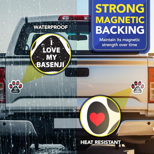 Magnet Me Up I Love My Basenji Pawprint Shaped Magnetic Decal for Cars, Trucks & SUV - 4x6 Inches, UV Printed Dog Lover Gift, Weatherproof - Made in The USA