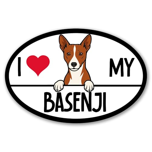 Magnet Me Up I Love My Basenji Shaped Magnetic Decal for Cars, Trucks & SUV - 4x6 Oval, UV Printed Dog Lover Gift, Weatherproof - Made in The USA