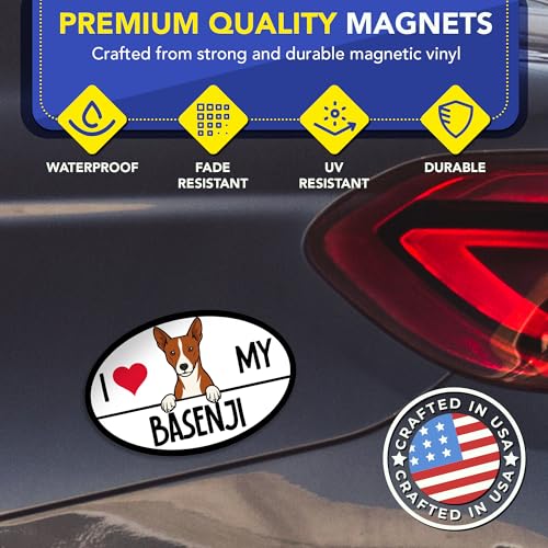 Magnet Me Up I Love My Basenji Shaped Magnetic Decal for Cars, Trucks & SUV - 4x6 Oval, UV Printed Dog Lover Gift, Weatherproof - Made in The USA