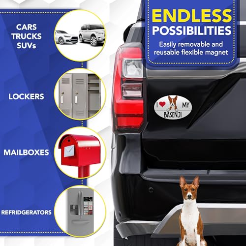 Magnet Me Up I Love My Basenji Shaped Magnetic Decal for Cars, Trucks & SUV - 4x6 Oval, UV Printed Dog Lover Gift, Weatherproof - Made in The USA