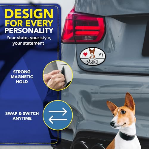 Magnet Me Up I Love My Basenji Shaped Magnetic Decal for Cars, Trucks & SUV - 4x6 Oval, UV Printed Dog Lover Gift, Weatherproof - Made in The USA