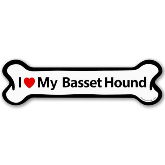 Magnet Me Up I Love My Basset Hound Bone-Shaped Magnetic Decal - 2x7 Inches UV-Printed, Durable Vinyl Pet Lover Gift, Basset Hound Car Magnet for Cars, Trucks & SUV, Dog Lover Decor