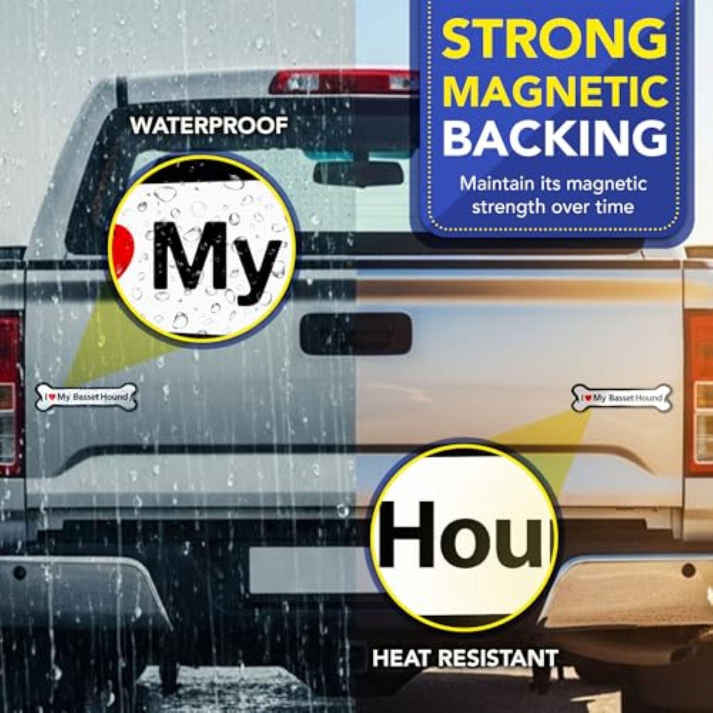 Magnet Me Up I Love My Basset Hound Bone-Shaped Magnetic Decal - 2x7 Inches UV-Printed, Durable Vinyl Pet Lover Gift, Basset Hound Car Magnet for Cars, Trucks & SUV, Dog Lover Decor