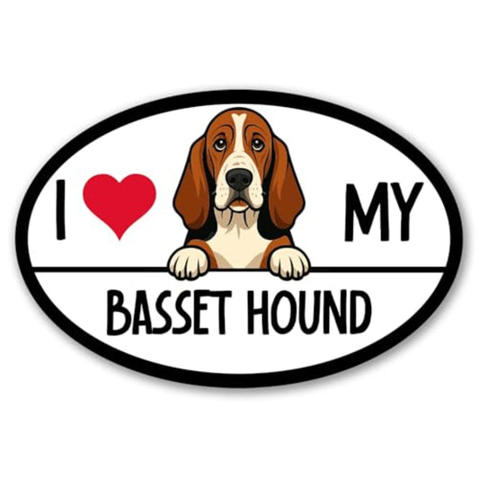Magnet Me Up I Love My Basset Hound Shaped Magnetic Decal - 4x6 Oval UV-Printed, Durable Vinyl Pet Lover Gift, Basset Hound Car Magnet for Cars, Trucks & SUV, Dog Lover Decor