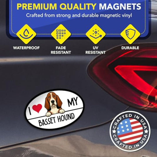 Magnet Me Up I Love My Basset Hound Shaped Magnetic Decal - 4x6 Oval UV-Printed, Durable Vinyl Pet Lover Gift, Basset Hound Car Magnet for Cars, Trucks & SUV, Dog Lover Decor