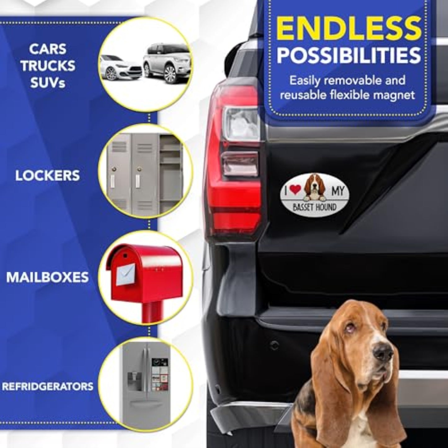Magnet Me Up I Love My Basset Hound Shaped Magnetic Decal - 4x6 Oval UV-Printed, Durable Vinyl Pet Lover Gift, Basset Hound Car Magnet for Cars, Trucks & SUV, Dog Lover Decor