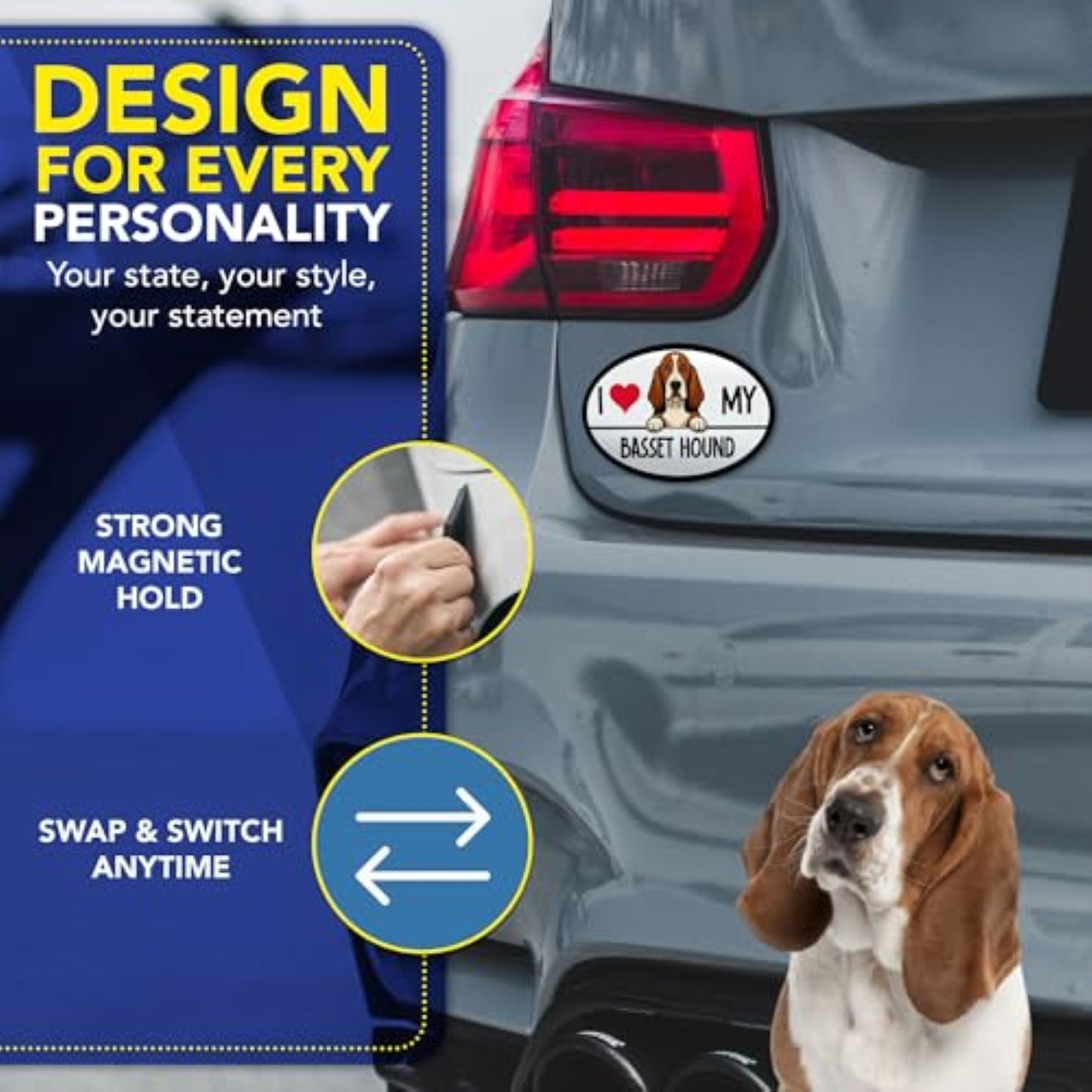 Magnet Me Up I Love My Basset Hound Shaped Magnetic Decal - 4x6 Oval UV-Printed, Durable Vinyl Pet Lover Gift, Basset Hound Car Magnet for Cars, Trucks & SUV, Dog Lover Decor