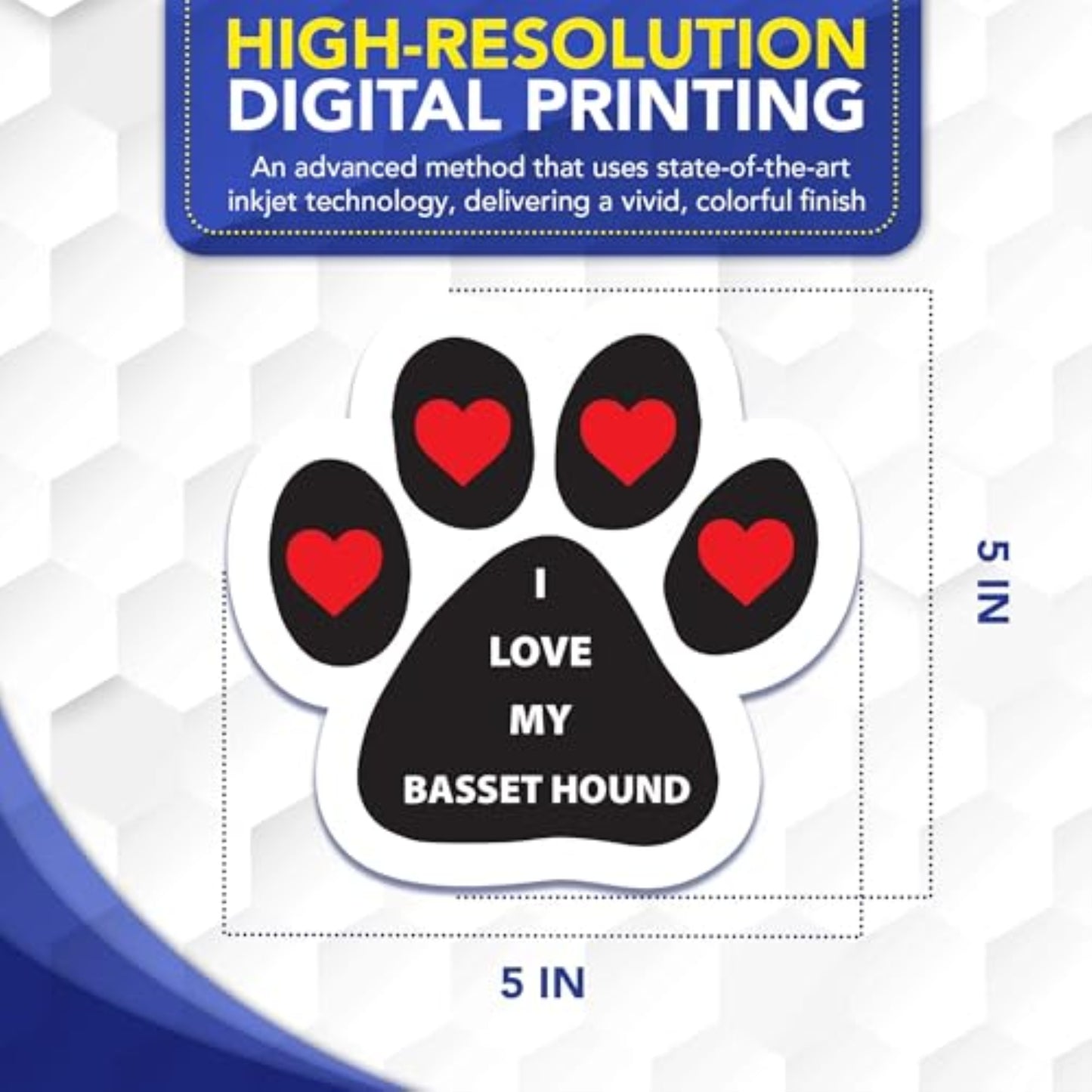 Magnet Me Up I Love My Basset Hound Pawprint Shaped Magnetic Decal - 5 Inch UV-Printed, Durable Vinyl Pet Lover Gift, Basset Hound Car Magnet for Cars, Trucks & SUV, Dog Lover Decor