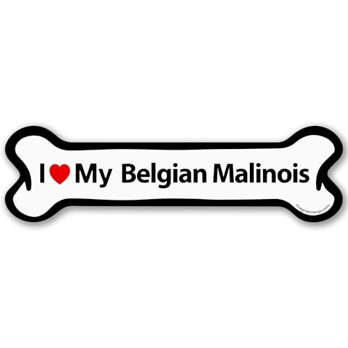 Magnet Me Up I Love My Belgian Malinois Bone-Shaped Magnetic Decal - 2x7 Inches UV-Printed, Durable Vinyl Pet Lover Gift, Belgian Malinois Magnet for Cars, Trucks & SUV, Made in USA