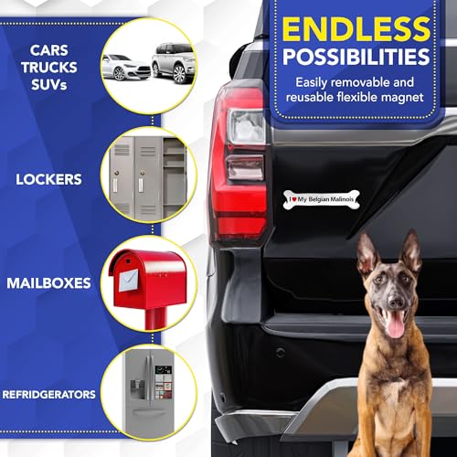 Magnet Me Up I Love My Belgian Malinois Bone-Shaped Magnetic Decal - 2x7 Inches UV-Printed, Durable Vinyl Pet Lover Gift, Belgian Malinois Magnet for Cars, Trucks & SUV, Made in USA