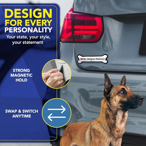 Magnet Me Up I Love My Belgian Malinois Bone-Shaped Magnetic Decal - 2x7 Inches UV-Printed, Durable Vinyl Pet Lover Gift, Belgian Malinois Magnet for Cars, Trucks & SUV, Made in USA