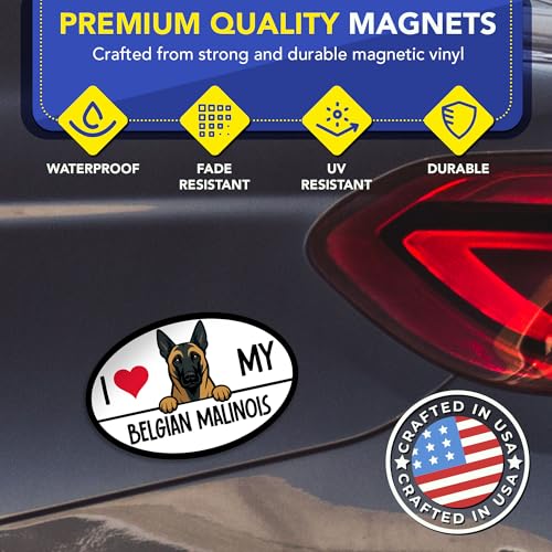 Magnet Me Up I Love My Belgian Malinois Shaped Magnetic Decal - 4x6 Oval UV-Printed, Durable Vinyl Pet Lover Gift, Belgian Malinois Magnet for Cars, Trucks & SUV, Made in USA
