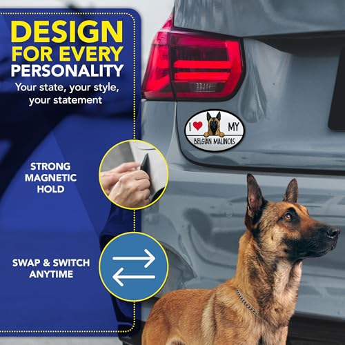 Magnet Me Up I Love My Belgian Malinois Shaped Magnetic Decal - 4x6 Oval UV-Printed, Durable Vinyl Pet Lover Gift, Belgian Malinois Magnet for Cars, Trucks & SUV, Made in USA