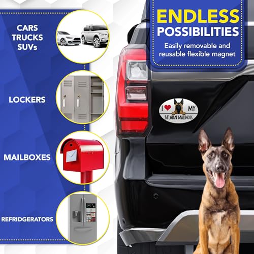 Magnet Me Up I Love My Belgian Malinois Shaped Magnetic Decal - 4x6 Oval UV-Printed, Durable Vinyl Pet Lover Gift, Belgian Malinois Magnet for Cars, Trucks & SUV, Made in USA