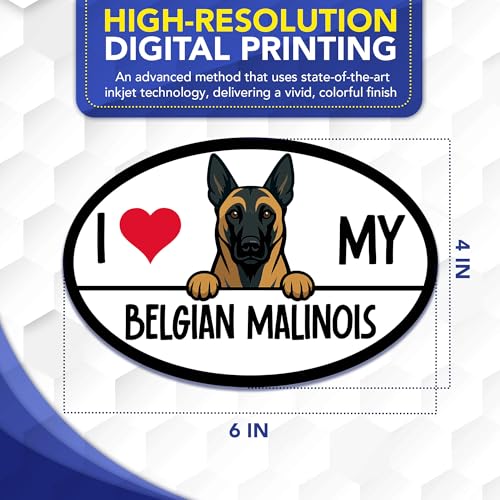 Magnet Me Up I Love My Belgian Malinois Shaped Magnetic Decal - 4x6 Oval UV-Printed, Durable Vinyl Pet Lover Gift, Belgian Malinois Magnet for Cars, Trucks & SUV, Made in USA