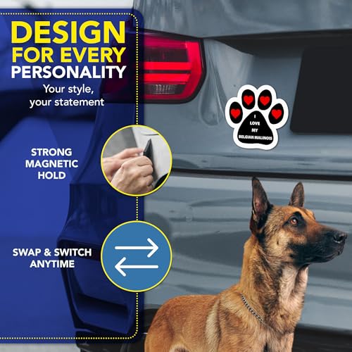 Magnet Me Up I Love My Belgian Malinois Pawprints Shaped Magnetic Decal - 5 Inch UV-Printed, Durable Vinyl Pet Lover Gift, Belgian Malinois Magnet for Cars, Trucks & SUV, Made in USA