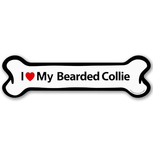 Magnet Me Up I Love My Bearded Collie Bone-Shaped Car Magnet - 2x7 Inches Full-Color Magnetic Decal for Cars Trucks & SUV - Durable UV Vinyl, Weatherproof, Dog Lover Gift Made in The USA