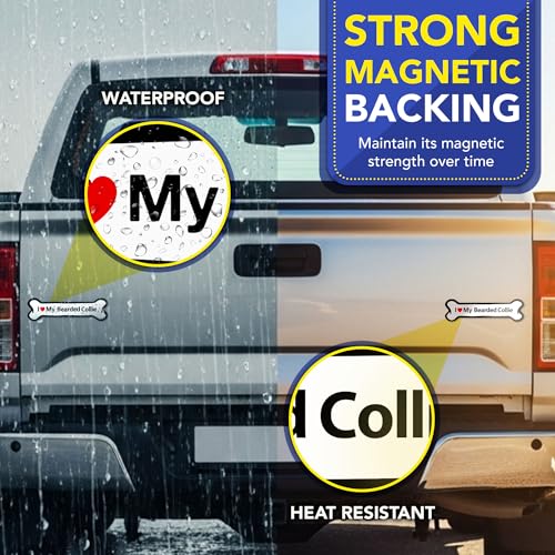 Magnet Me Up I Love My Bearded Collie Bone-Shaped Car Magnet - 2x7 Inches Full-Color Magnetic Decal for Cars Trucks & SUV - Durable UV Vinyl, Weatherproof, Dog Lover Gift Made in The USA
