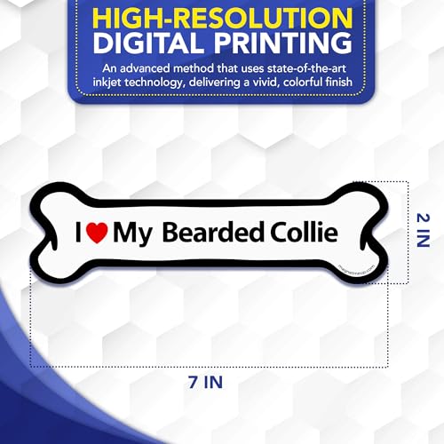 Magnet Me Up I Love My Bearded Collie Bone-Shaped Car Magnet - 2x7 Inches Full-Color Magnetic Decal for Cars Trucks & SUV - Durable UV Vinyl, Weatherproof, Dog Lover Gift Made in The USA
