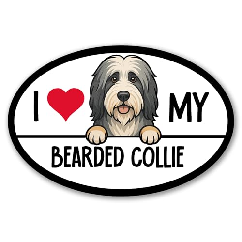 Magnet Me Up I Love My Bearded Collie Shaped Car Magnet - 4x6 Oval Full-Color Magnetic Decal for Cars Trucks & SUV - Durable UV Vinyl, Weatherproof, Dog Lover Gift Made in The USA