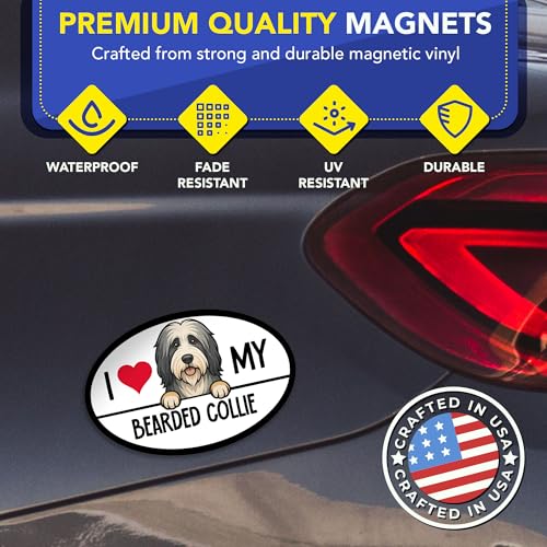 Magnet Me Up I Love My Bearded Collie Shaped Car Magnet - 4x6 Oval Full-Color Magnetic Decal for Cars Trucks & SUV - Durable UV Vinyl, Weatherproof, Dog Lover Gift Made in The USA