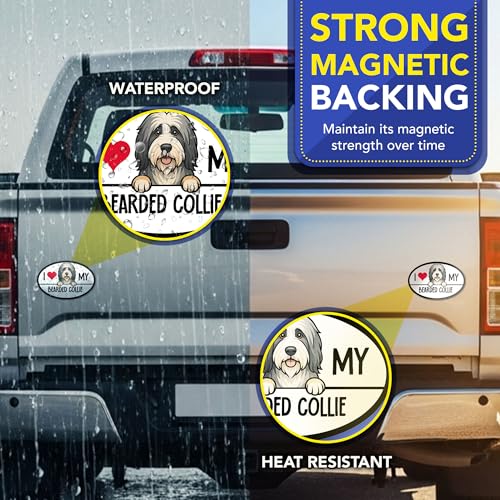 Magnet Me Up I Love My Bearded Collie Shaped Car Magnet - 4x6 Oval Full-Color Magnetic Decal for Cars Trucks & SUV - Durable UV Vinyl, Weatherproof, Dog Lover Gift Made in The USA