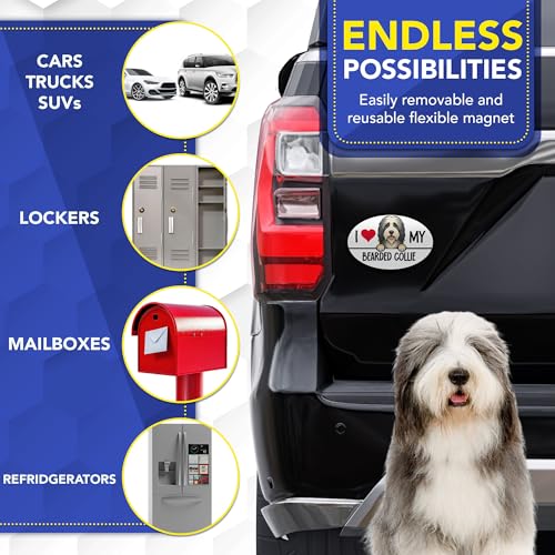 Magnet Me Up I Love My Bearded Collie Shaped Car Magnet - 4x6 Oval Full-Color Magnetic Decal for Cars Trucks & SUV - Durable UV Vinyl, Weatherproof, Dog Lover Gift Made in The USA