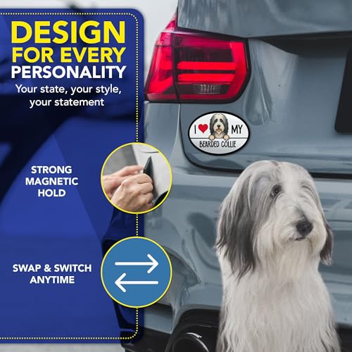 Magnet Me Up I Love My Bearded Collie Shaped Car Magnet - 4x6 Oval Full-Color Magnetic Decal for Cars Trucks & SUV - Durable UV Vinyl, Weatherproof, Dog Lover Gift Made in The USA