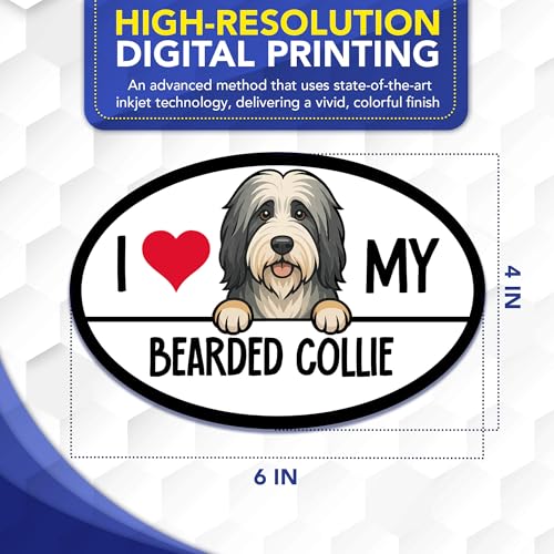 Magnet Me Up I Love My Bearded Collie Shaped Car Magnet - 4x6 Oval Full-Color Magnetic Decal for Cars Trucks & SUV - Durable UV Vinyl, Weatherproof, Dog Lover Gift Made in The USA