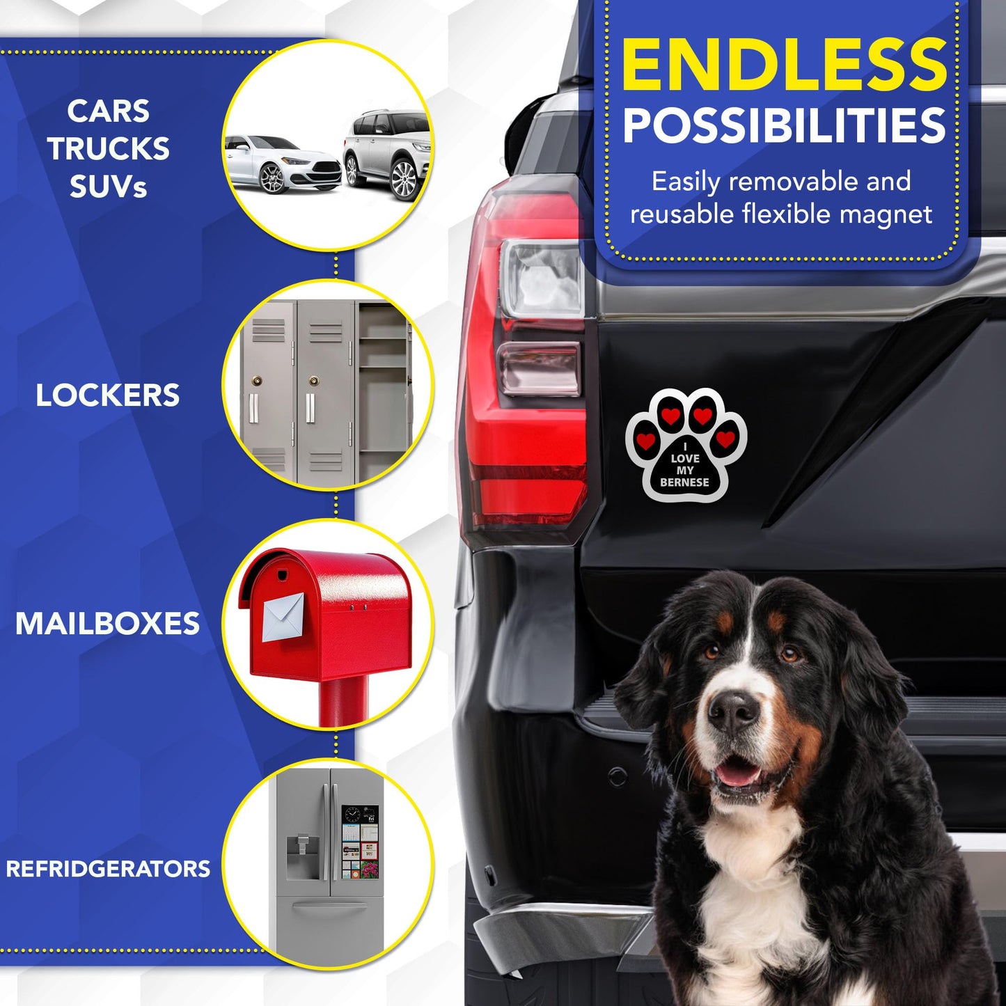 Magnet Me Up I Love My Bernese Pawprint Magnetic Decal - 5 Inch Durable UV Vinyl Cars, Trucks & SUV Magnet for Dog Lovers, Bernese Mountain Dog Gift, Full-Color Weatherproof Design, Made in USA