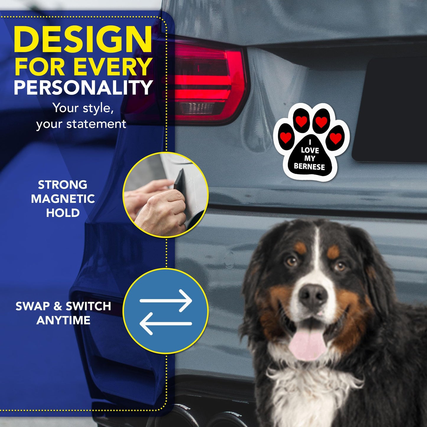 Magnet Me Up I Love My Bernese Pawprint Magnetic Decal - 5 Inch Durable UV Vinyl Cars, Trucks & SUV Magnet for Dog Lovers, Bernese Mountain Dog Gift, Full-Color Weatherproof Design, Made in USA