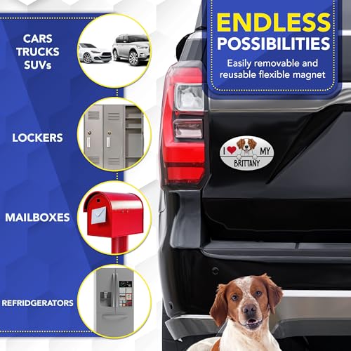 Magnet Me Up I Love My Brittany Dog Breed Car Magnet - 4x6 Oval Magnetic Decal for Car, Trucks & SUV, Full-Color UV Printed Brittany Gift for Dog Lovers, Durable, Made in USA