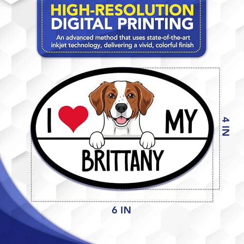 Magnet Me Up I Love My Brittany Dog Breed Car Magnet - 4x6 Oval Magnetic Decal for Car, Trucks & SUV, Full-Color UV Printed Brittany Gift for Dog Lovers, Durable, Made in USA