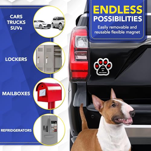 Magnet Me Up I Love My Bull Terrier Dog Pawprint Magnetic Decal for Cars, Trucks & SUV - 5 Inch Durable UV Printed Vinyl - Gift for Dog Lovers Car Magnet, Made in USA